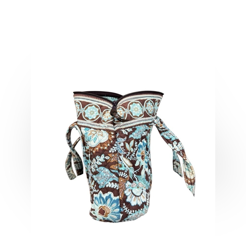 Vera Bradley Quilted Floral Handbag / Brown & Aqua / Mini Satchel - Picture 6 of 7